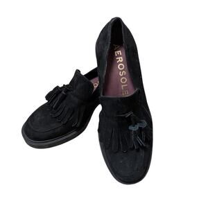 AEROSOLES GIBES Black Suede, tasseled Loafer/Women's Dress Shoes/pumps; size 8